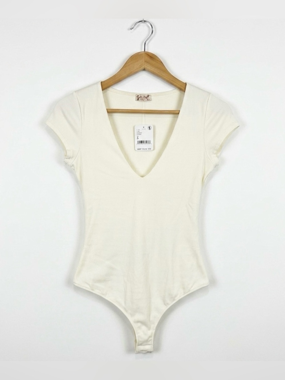 NWT Intimately Free People Deep V-Neck Thong Cream Bodysuit Women’s Size Small